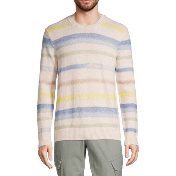 ATM Sweater Mens Large Cream Painted Stripe Pullover Cotton Blend Knit $395 - Picture 1 of 9